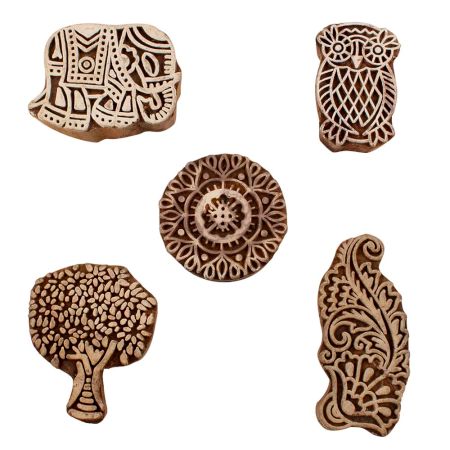 Set of 5 Piece New Mix Wooden Printing Blocks